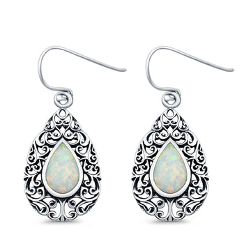 Pear Shape Drop Dangle Lab Created White Opal 925 Sterling Silver (22mm)